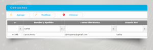 Correo de contacto de cliente.
