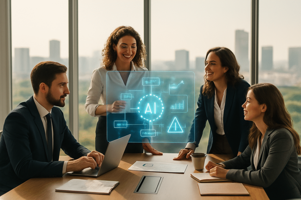 Equipo de colaboradores analizando cómo preparar un estudio contable para IA