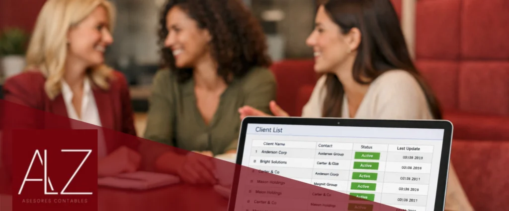 Equipo de mujeres representando a ALZ Asesores Contables conversando sobre la delegación efectiva en estudios.