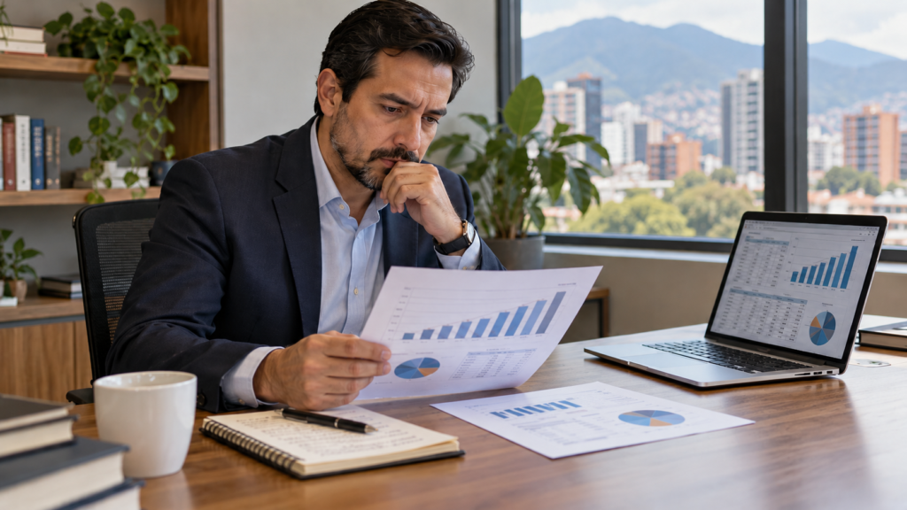 Director de estudio contable analizando gráficos de horas y rentabilidad para justificar un aumento de honorarios contables.